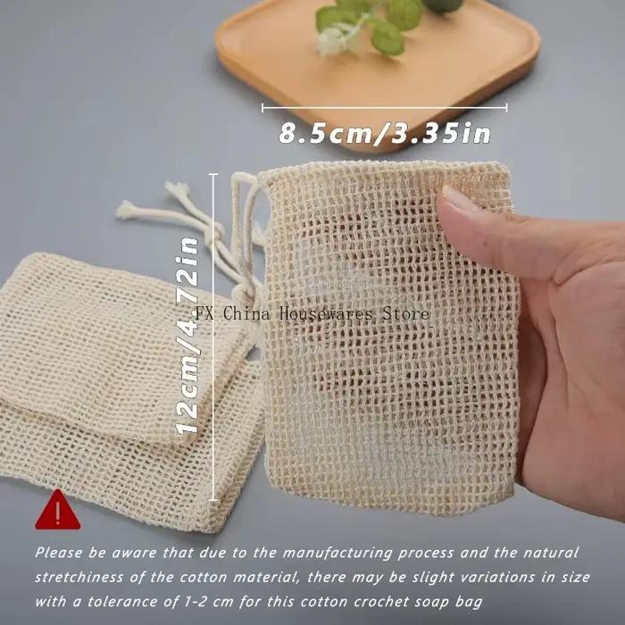 Sac à savon en coton naturel fait main, écologique, en maille, pour le nettoyage du corps et les soins de la peau