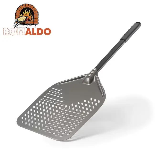 ROMALDO 12/13/14 Nouvelle conception de pelle à pizza perforée avec poignée en aluminium et silicone