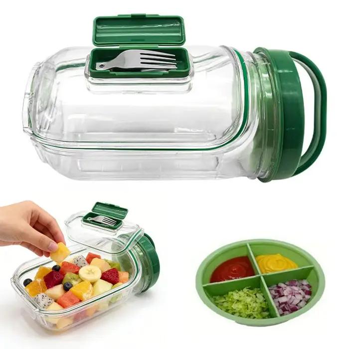 Conteneur à salade portable avec fourchette et gobelet à sauce à 4 compartiments bol anti-fuite pour déjeuner voyages et pique-niques