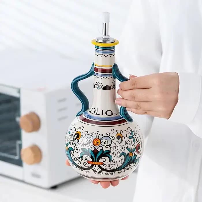 Distributeur d'huile d'olive sans BPA sous glaçure en céramique gaufrée