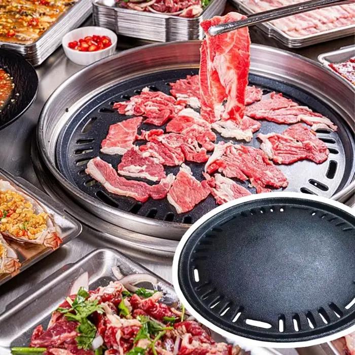 Plaque barbecue perforée en fer conception coréenne casserole multipurposée Rétention chaleur D2rd