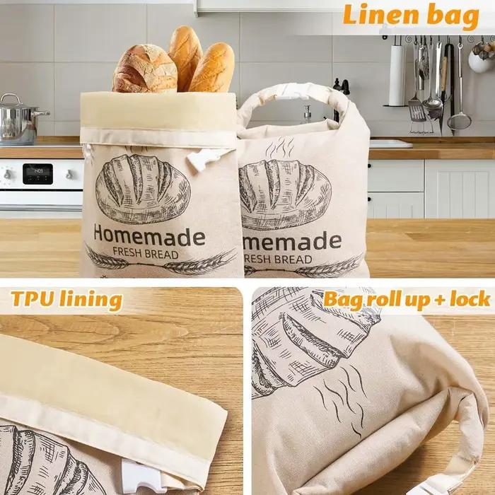 Sac à pain en lin réutilisable, sacs pour pain faits maison, sacs de rangement pour pain enduits de cire d'abeille, sacs à baguette, contenants de stockage alimentaire