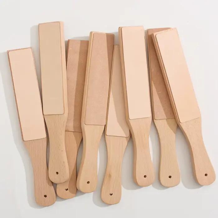 Affûteur de couteaux en bois avec manche en cuir pour sculpteurs et cuisiniers artisanat double face outil de meulage pour couteaux de cuisine et de chasse