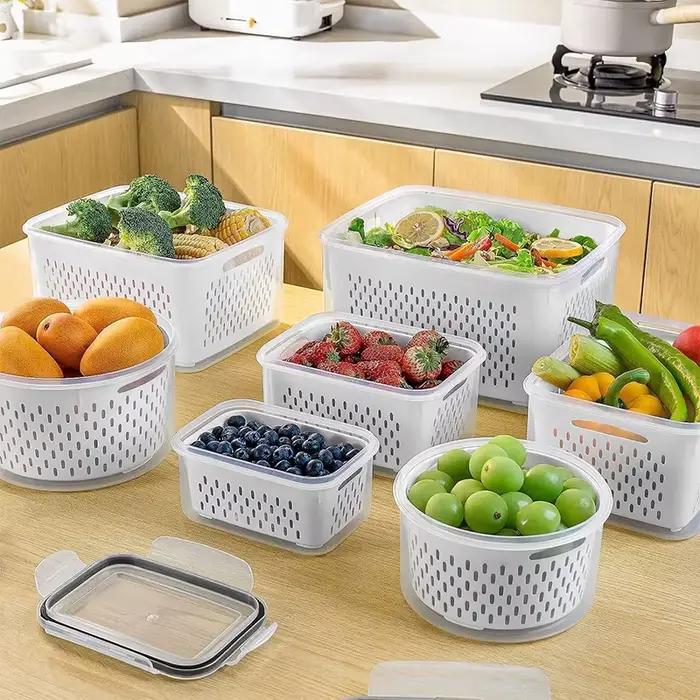 Contenants de stockage de fruits hermétiques avec passoire amovible pour réfrigérateur et congélateur pour conserver fruits et légumes frais longtemps