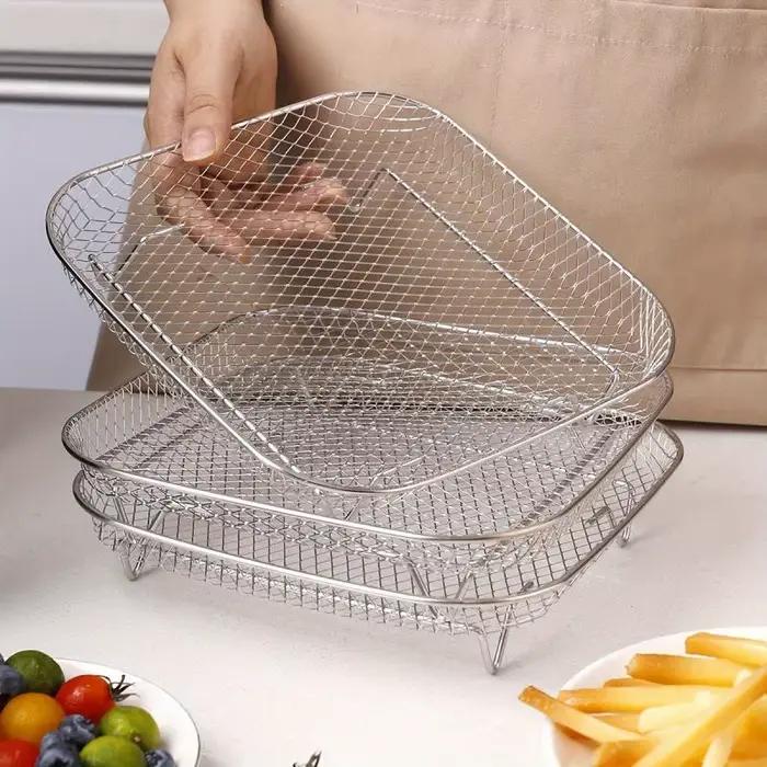 Ensemble d'accessoires pour friteuse à air en acier inoxydable 3 pièces - Grille carrée pour frites et grillades pour