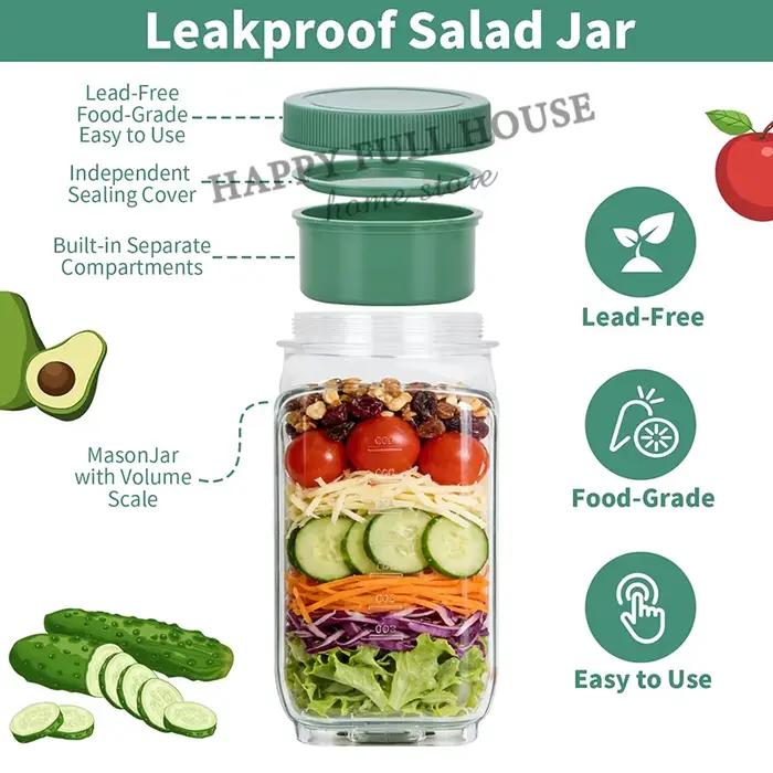 Contenant à salade en plastique hermétique avec ouverture latérale pour garder la salade fraîche et croquante tout au long de la journée pour le déjeuner portable et les occasions spéciales