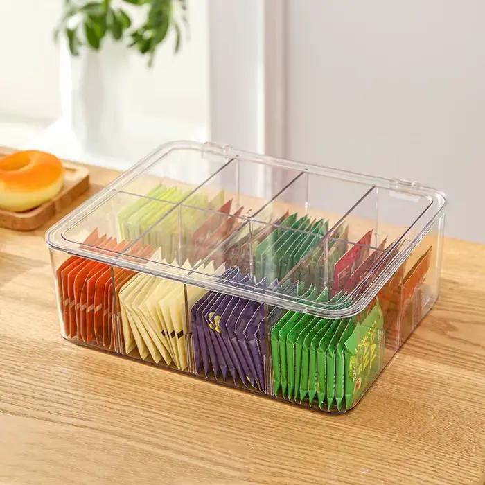 Boîte de rangement de sachets de thé, boîte de rangement multifonctionnelle de bureau avec couvercle, organisateur en acrylique, compartiment de sac à café, boîte de rangement