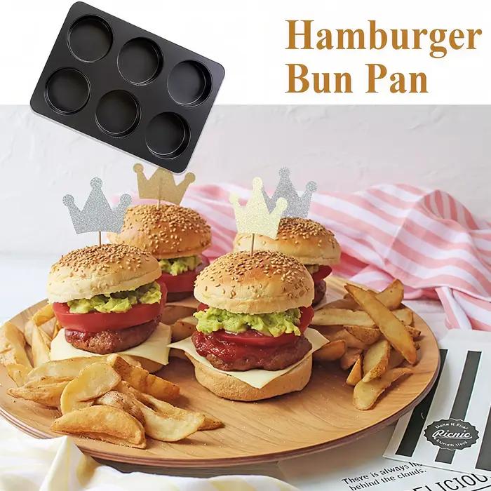 Moule à 6 cavités pour mini-hamburgers ronds, pain de mie, sandwichs, muffins et cupcakes, avec couvercle, accessoire de cuisine pour gâteaux DIY