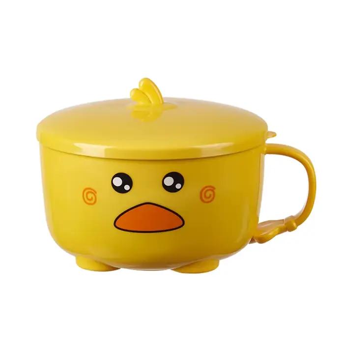 Bol à nouilles Ramen en forme de canard Kawaii, avec couvercle, mignon, cuisine en acier inoxydable, salade instantanée de fruits, soupe de riz, bol Double couche, vaisselle