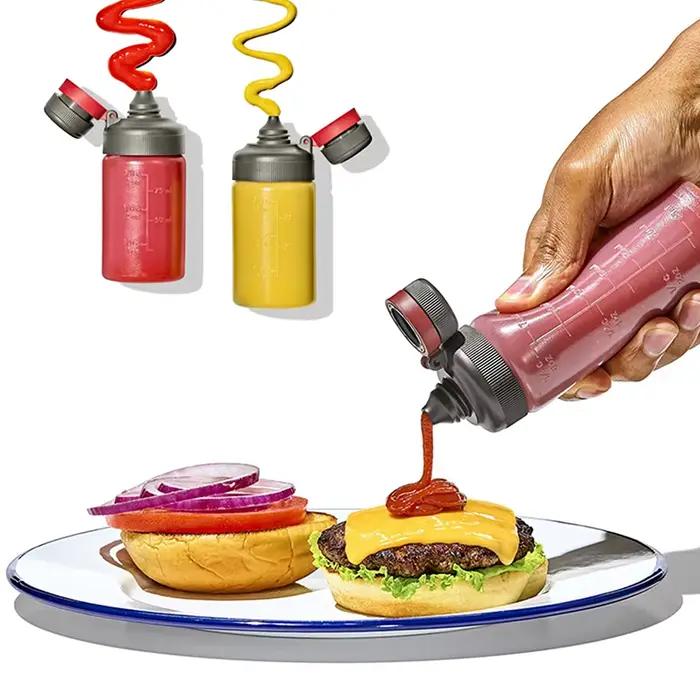Bouteille à presser anti-fuite de 3/6oz avec échelle pour pique-niques et barbecues en plein air durable et facile à nettoyer
