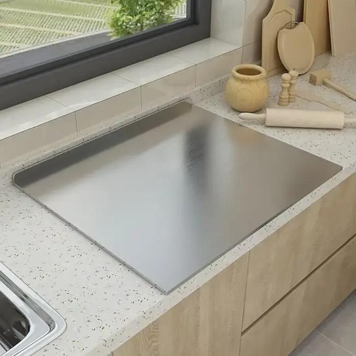 Planche à découper pliante en forme de L, planche à découper double face en acier inoxydable, panneau de coupe et de pétrissage de fruits ménagers de cuisine