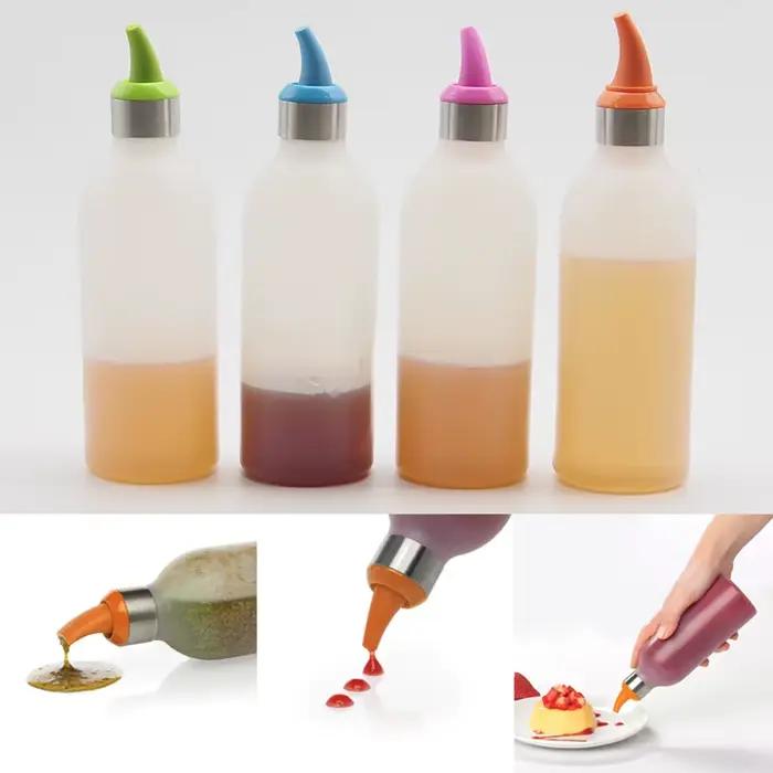 Bouteille à presser condiments Sauce de soja, distributeur de bouteilles pour salade BBQ bouteille d'huile d'olive, outils de cuisson, organisation de cuisine de 450ml