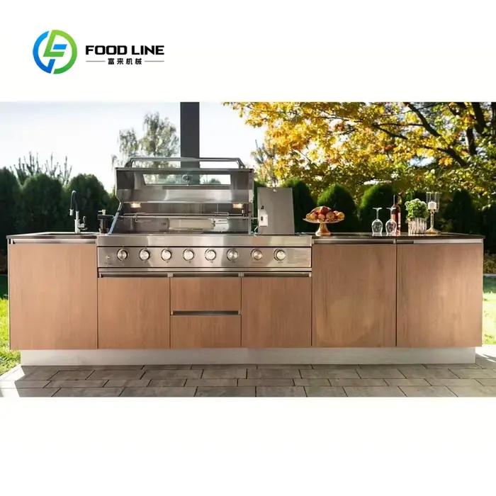 Station de barbecue modulaire extérieure moderne en acier inoxydable personnalisée avec tiroir pour terrasse et jardin