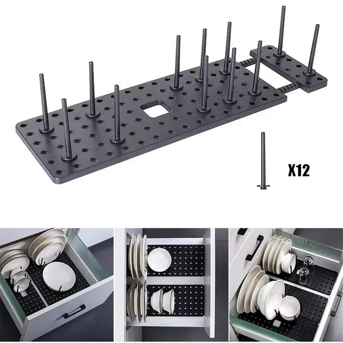 MELRetractable Britware T1 Panneau perforé, MELOrganisateurs pour la cuisine, Rangement d'assiettes réglables