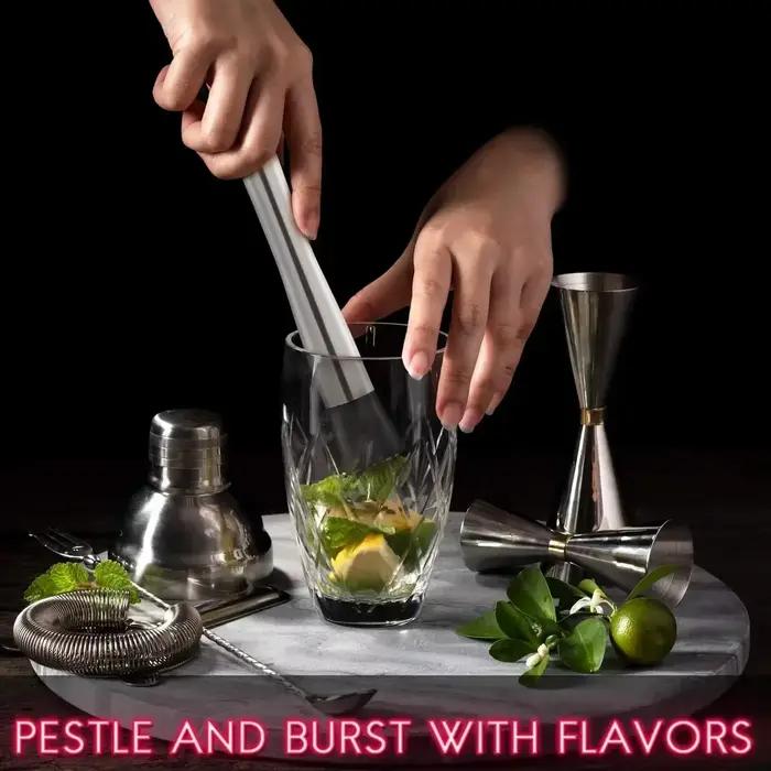 Muddler à cocktail et cuillère à mélanger en acier inoxydable