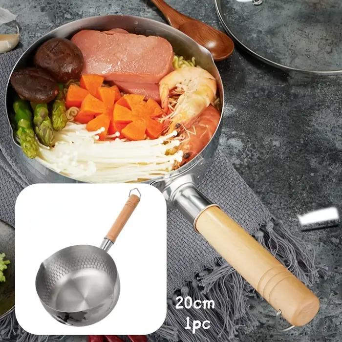 Casserole antiadhésive en acier inoxydable avec poignée en bois, compatible induction, accessoires de cuisine, gadgets, outils, pour la cuisson à domicile, ramen