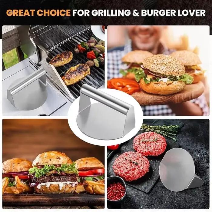 Presse à hamburgers Smash en acier inoxydable avec poignée ergonomique pour préparation de hamburgers galettes de viande charcuterie boulettes de viande outil de cuisine occasionnels et événements