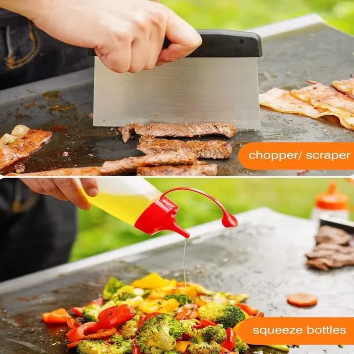 Accessoires de plaque chauffante en acier inoxydable ensemble de 8 pièces outils pour barbecue indispensable pour grilling variété de spatules tourneurs bouteilles à presser durables polyvalents cadeau idéal occasions spéciales
