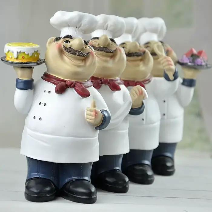 Statue de chef de boulangerie rustique en résine