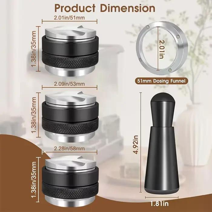 Ensemble pour passionnés de café, kit d'espresso 5 pièces avec distributeur, niveleur de doseur, outil WDT et entonnoir doseur, adapté pour 51/53/58 mm