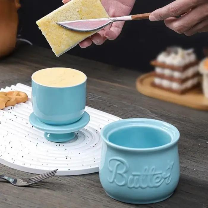 Cloche à beurre hermétique en céramique avec couvercle, boîte de rangement pour fromage, pot à épices, grande capacité, style rustique