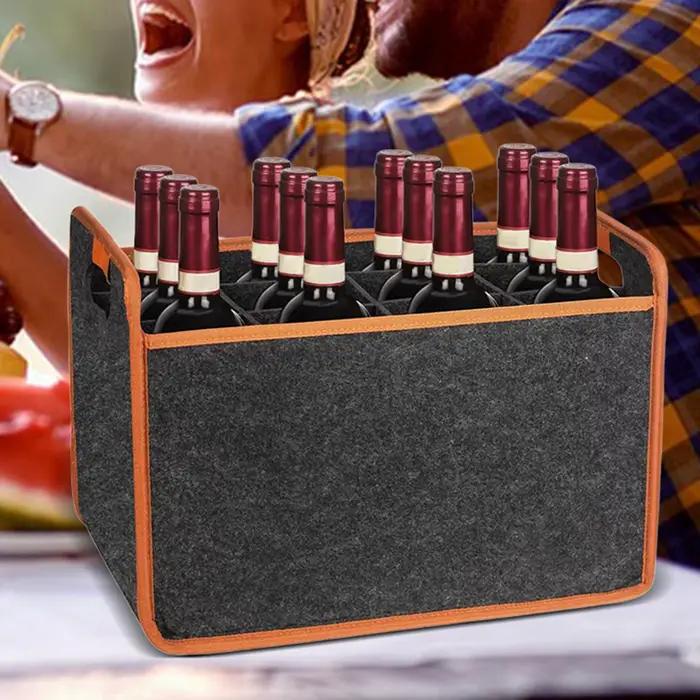 Sac de transport pour vin, boîte de rangement en feutre pour 12 bouteilles avec séparateur, sac de transport pour bouteilles d'alcool avec poignée confortable, sac de transport pour vin portable