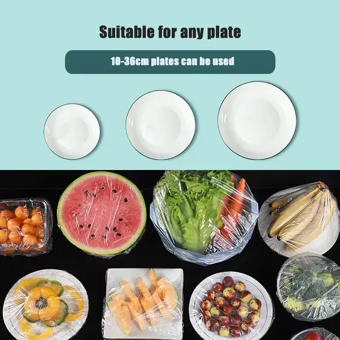 Couvercles alimentaires élastiques, couvercles de bol en plastique jetables pour le stockage de fruits et légumes, enveloppes d'étanchéité de fraîcheur, 100 pièces