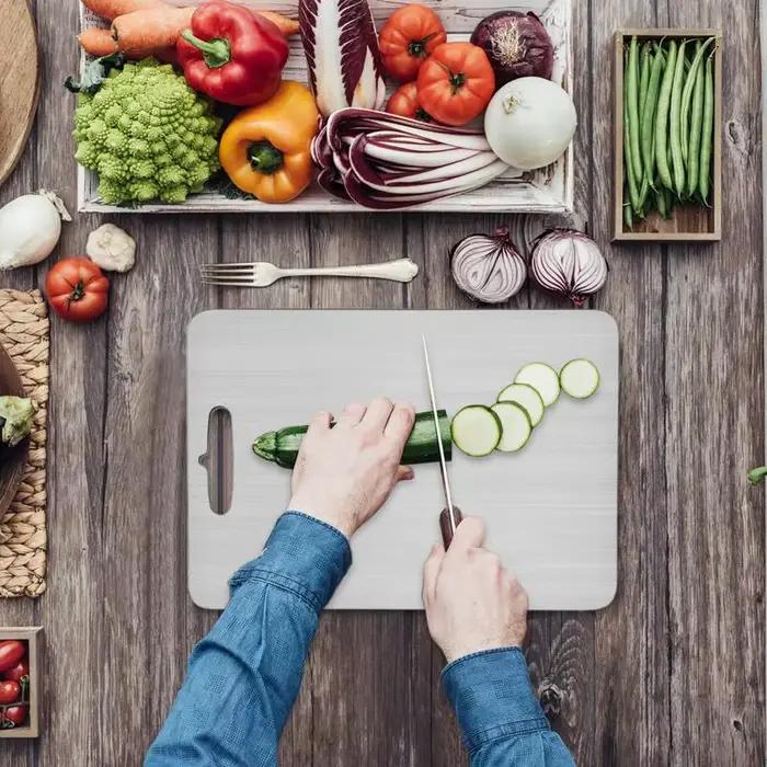 Planche à découper en acier inoxydable titane pour cuisine, double face, polyvalente, pour fruits, viandes, escaliers de service, occasions spéciales