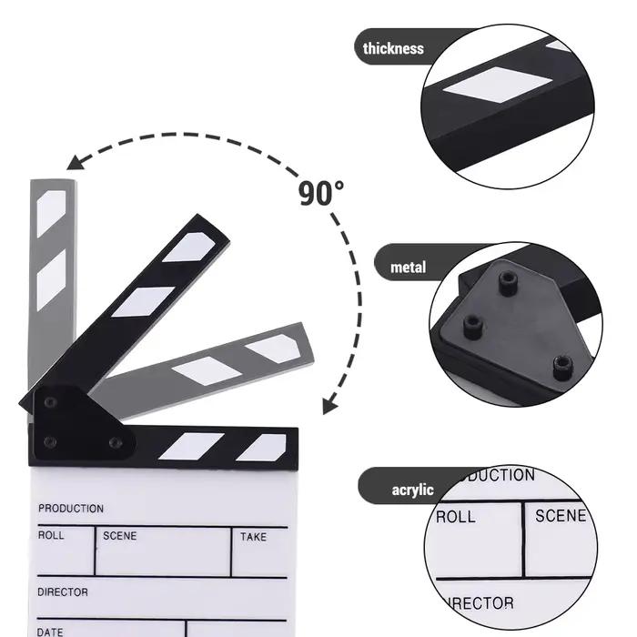 Andoer – planche à clins en acrylique de taille compacte, effaçable à sec, Film TV, scène d'action coupée, bâton noir et blanc