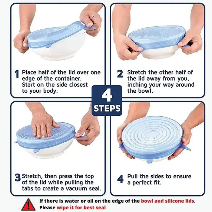Couvercle en Silicone Rétractable Universel Réglable, Accessoire de Cuisine, 6 Pièces