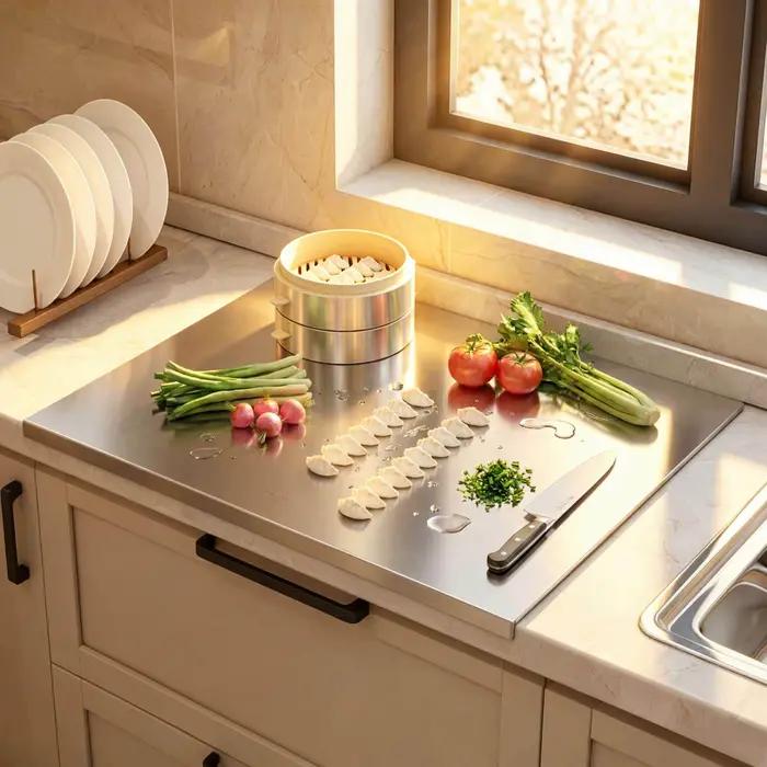 Grande planche à découper pour chef, planche à découper professionnelle double face en acier inoxydable robuste, adaptée pour couper la viande, les légumes, le pain, facile à ranger, thème Halloween,