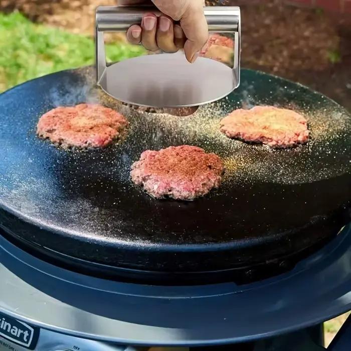 Presse à hamburgers en acier inoxydable moule à galettes antiadhésive pour barbecue et cuisine robuste usage polyvalent soirée d'été week-end familial