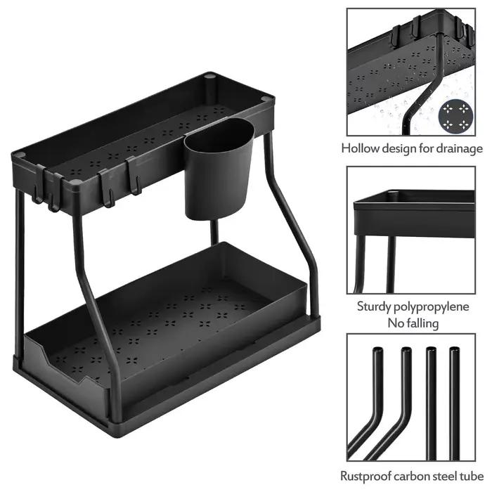 Étagère de rangement de cuisine à double niveau avec tiroirs mobiles pour une organisation pratique et élégante dans la maison et la salle de bain