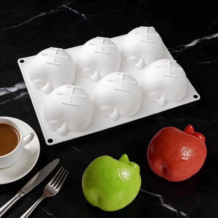 Moule en silicone à 6 cavités en forme de demi-pomme, pour gâteaux mousse, chocolat, pouding, desserts, pâtisseries françaises, et savons faits main DIY