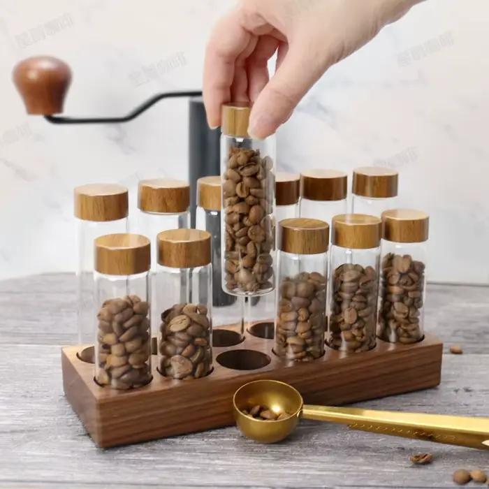 Petite bouteille en verre scellée en bois de hêtre, stockage de grains de café, album, base poreuse, affichage créatif Mars, accessoires précieux