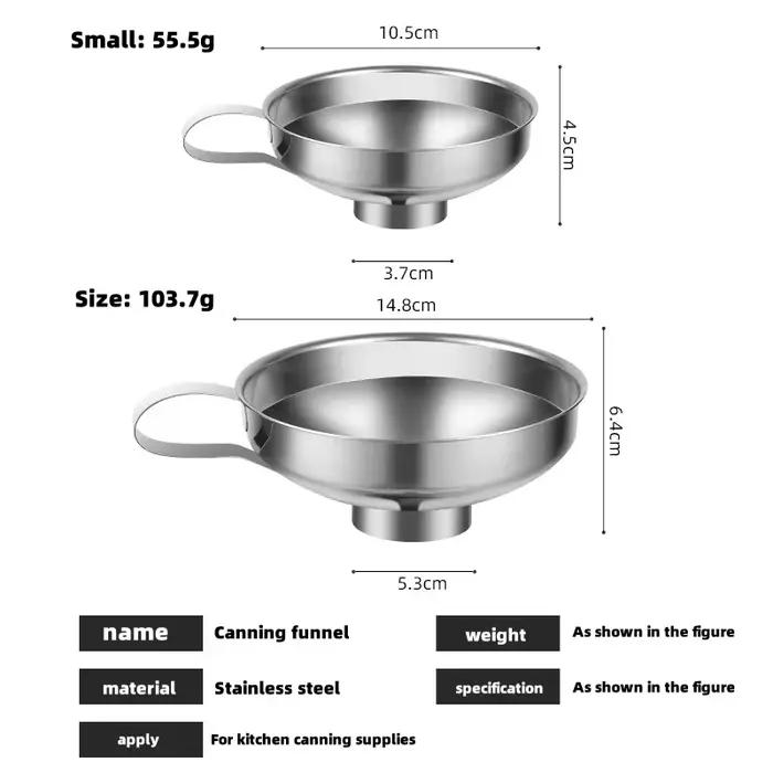 Entonnoir à large bouche en acier inoxydable, entonnoir en conserve, tasse, confiture, filtre à trémie pour pot de vinaigrette, filtre à huile en conserve, vin, eau, épices, etc.