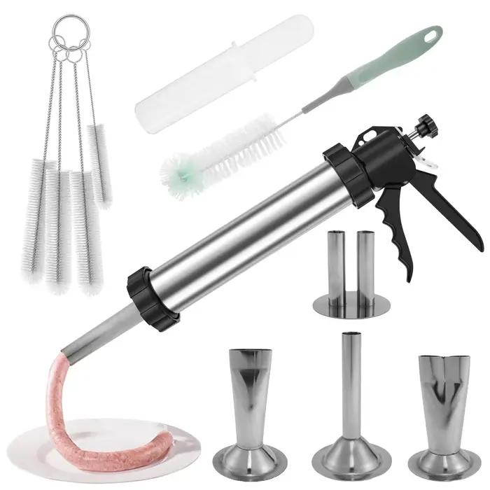Pochoir à saucisses Manaul en acier inoxydable, pistolet à viande, seringue à viande, outil de saucisse fait maison pour la cuisine domestique, Kit de remplissage à viande