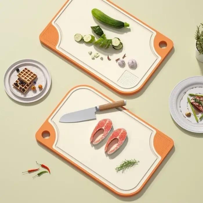 Planche à découper antibactérienne Double face en paille de blé, planche collante multifonctionnelle en plastique antidérapante Anti-moisissure pour la cuisine de la maison