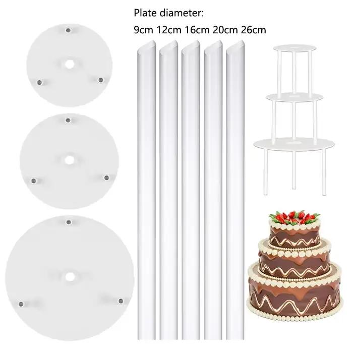 Support de gâteau à étages, plateau à gâteau réutilisable de 9/12/16/20/26 cm et tiges de maintien pour structure et empilage de gâteaux à étages