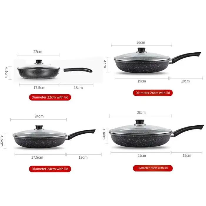Poêle à Steak avec couvercle en verre, poêle en pierre, ustensiles de cuisine multi-usages antiadhésifs, outils de cuisine, 22/24/26/28cm