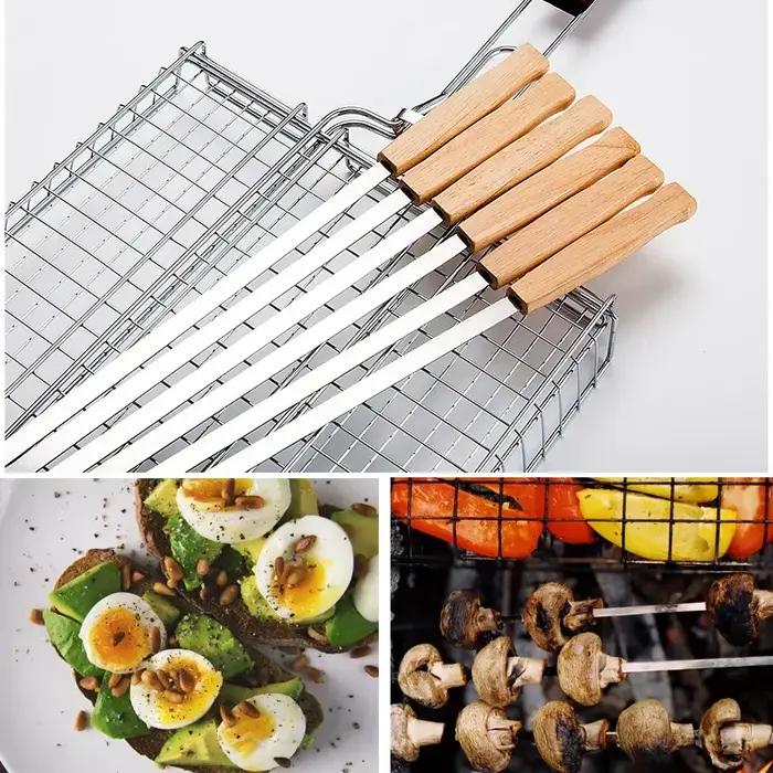 6/8 pièces Kabab Koobideh brochettes 17 pouces en acier inoxydable gril BBQ brochettes réutilisables Barbecue brochettes bâton plat avec manche en bois