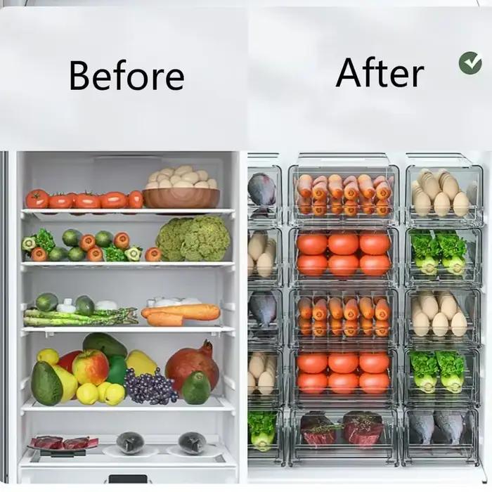 Boîte à tiroirs pour réfrigérateur de cuisine, rangement de fruits et légumes, poubelle de conservation des fruits frais, organisateur empilable, boîte d'armoire de garde-manger pour réfrigérateur