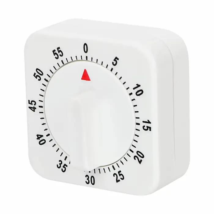 Minuterie mécanique carrée blanche, outils de cuisine, 60 apprentissage, compte à rebours, alarme, rappel