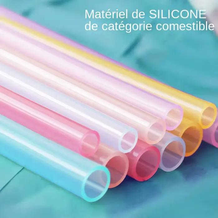 Pailles en silicone transparentes réutilisables 6 pièces avec brosse de nettoyage pour maison et jardin occasions spéciales et quotidiennes