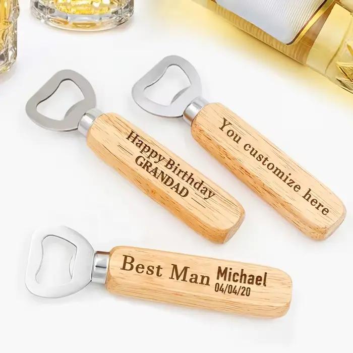 Décapsuleur gravé en bois personnalisé pour cadeaux d'anniversaire, mariages, fêtes des mères, fêtes des pères, Noël, Nouvel An, Halloween, remises des diplômes, nouvelles maisons