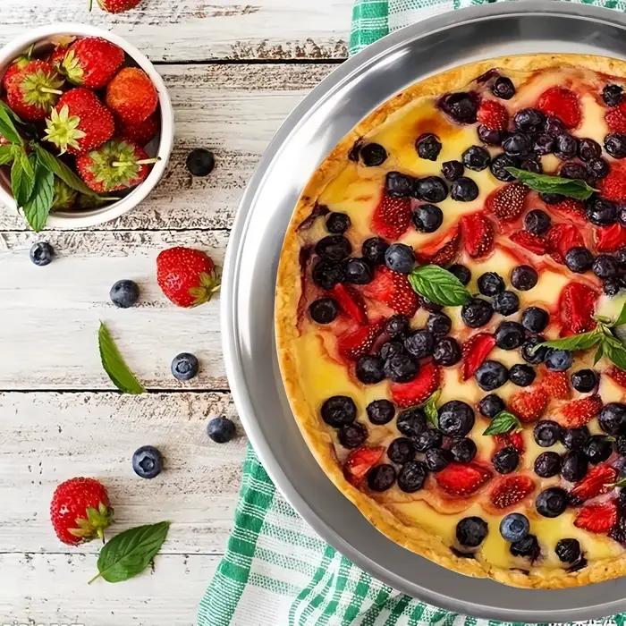 Paquet de 3 plateaux de cuisson en acier inoxydable – Poêles à pizza rondes résistantes à la chaleur pour un usage domestique et commercial Facile à nettoyer Parfait pour la cuisson de gâteaux de Noël