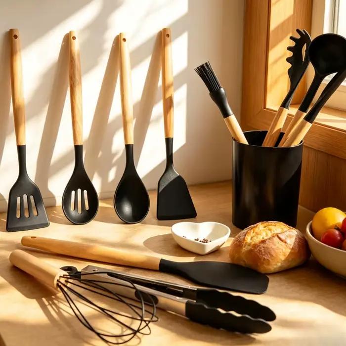 Ensemble d'ustensiles de cuisine en silicone antiadhésif