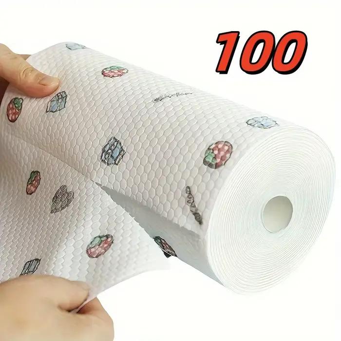 50 100 pièces/rouleau torchon absorbant épaissi papier de cuisine utilisation sèche et humide Non grasse motif aléatoire pour le nettoyage d'évier vaisselle