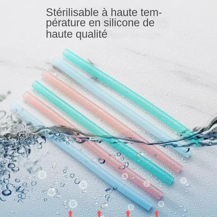 Pailles en silicone transparentes réutilisables 6 pièces avec brosse de nettoyage pour maison et jardin occasions spéciales et quotidiennes