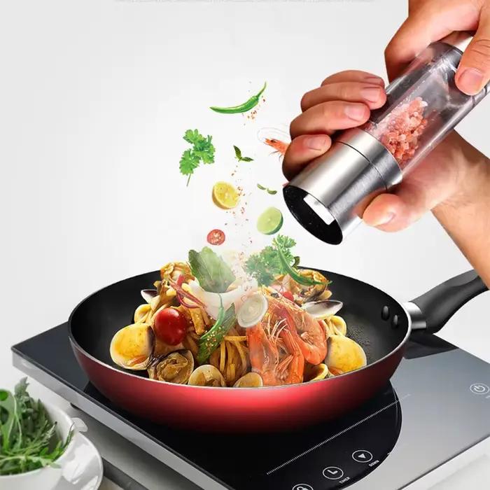 Moulin à sel et poivre 2 en 1 en acier inoxydable avec broyeur en céramique réglable pour cuisine et bar occasionnels